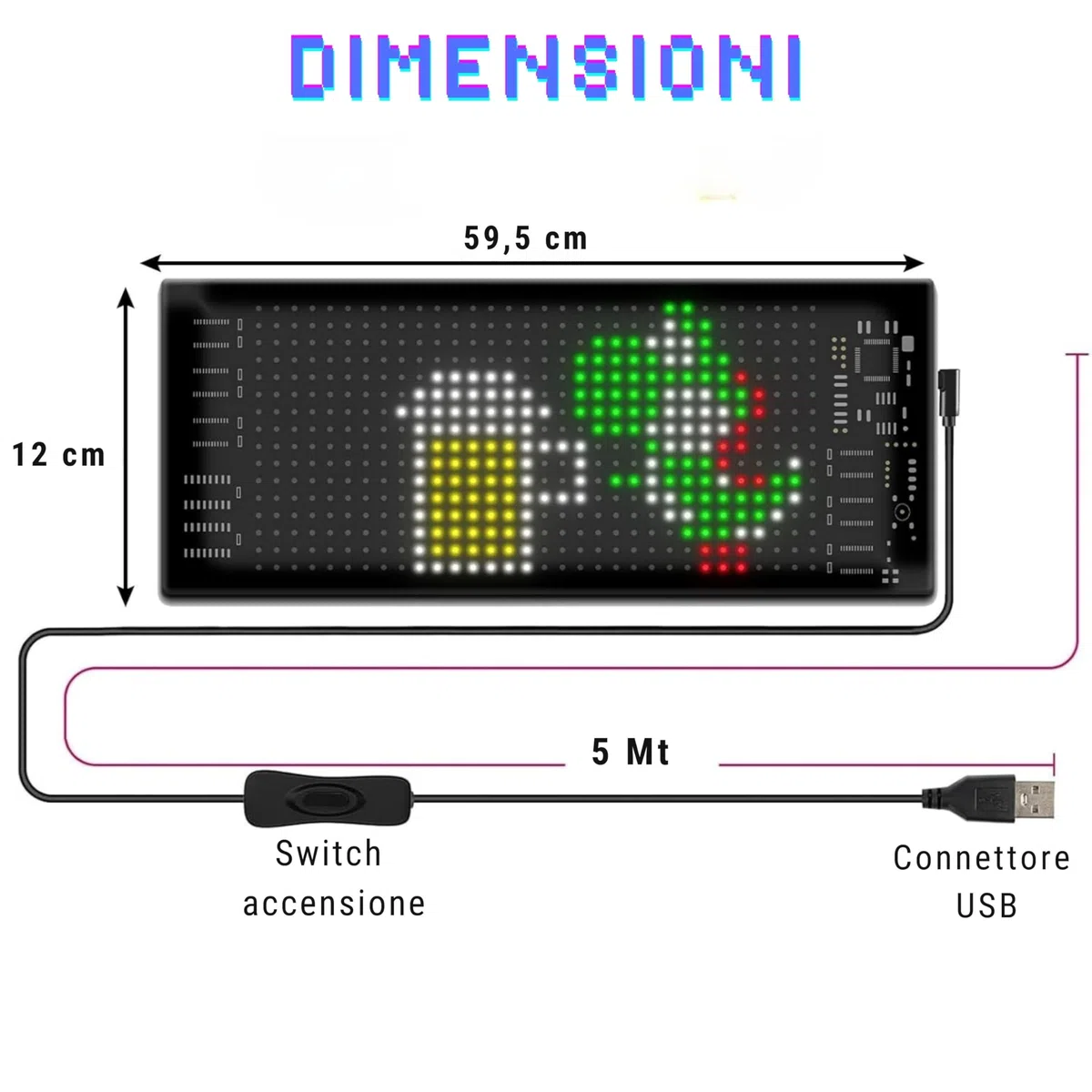 YASTA Insegna Luminosa Programmabile Scritta LED Personalizzata 60 CM Occhi LED Per Camion Pannello luminoso Auto USB Tabella Flessibile Bluetooth App Controllo Display Negozi Hotel Vetrine