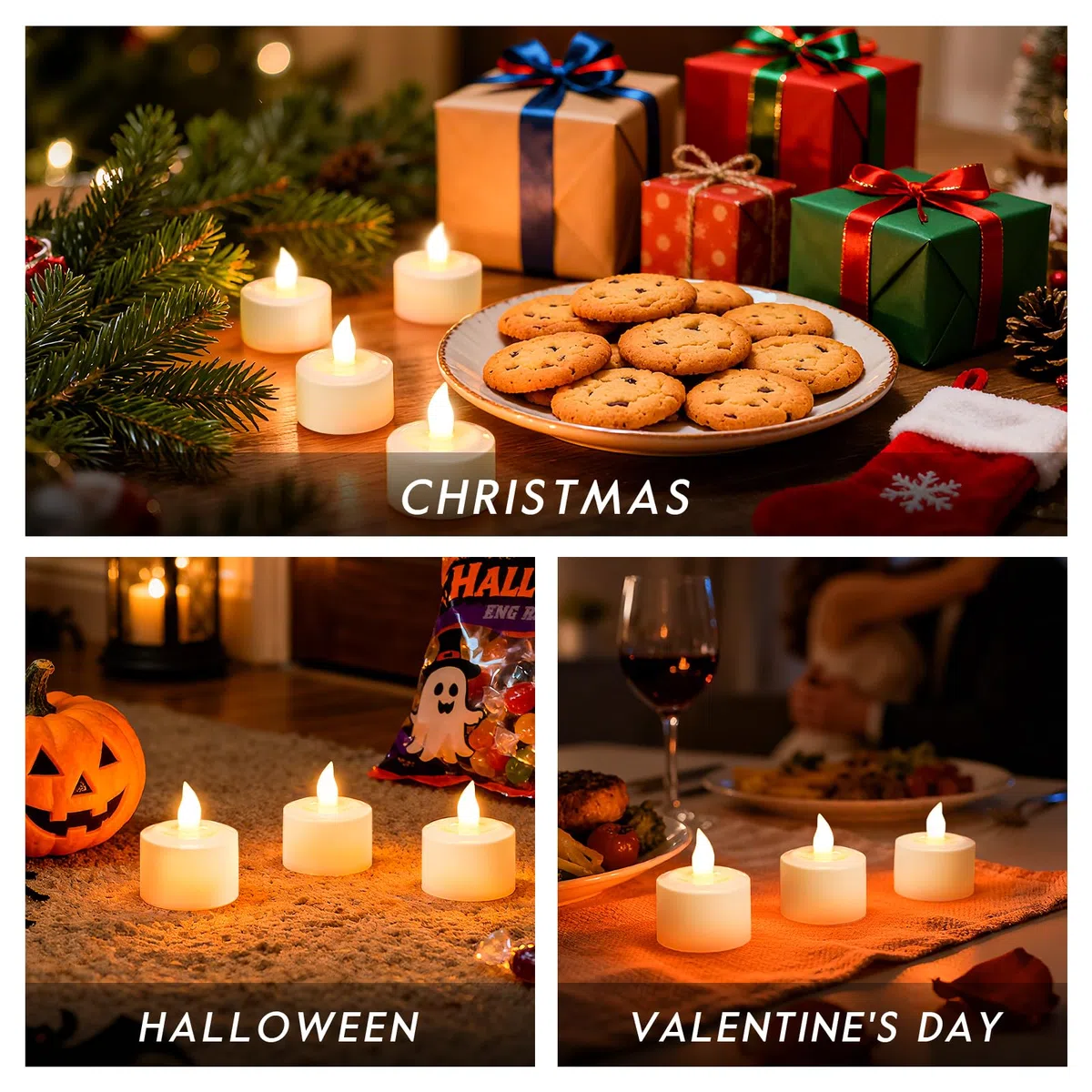 EXTSUD 6 Candele a LED Ricaricabili con Dock di Ricarica Candela Led Senza Candele Led Fiamma Oscillante per Casa Tavolo Natale Compleanno Matrimonio Decorazione