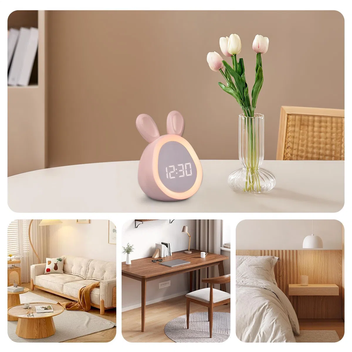 Generico Orologio con luce notturna per bambini, Sveglia per bambini | Sveglia Coniglio | Sveglia digitale, orologi digitali per camere da letto, ricarica USB, design con luce notturna per bambini