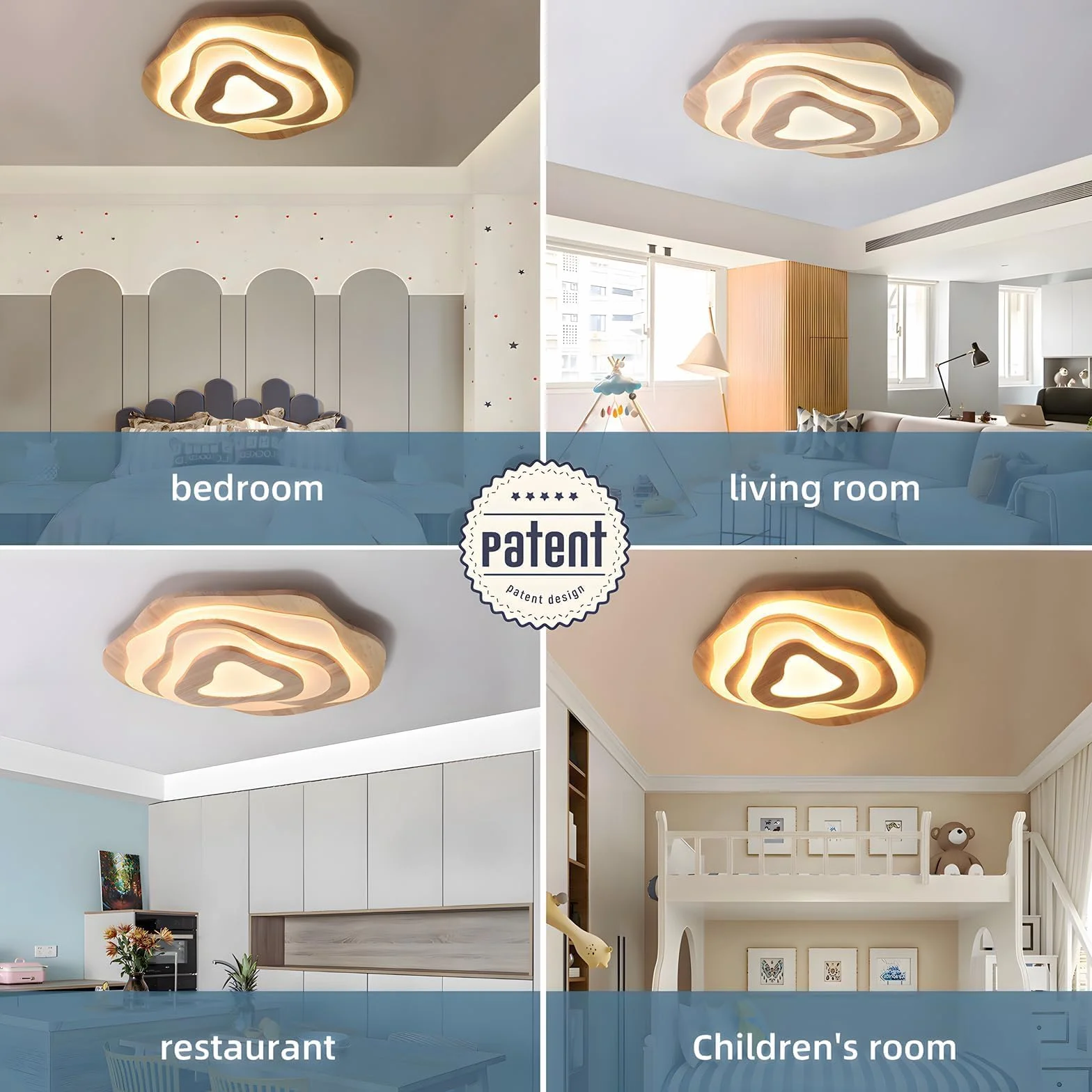 Plafoniera a LED in legno, 50 W = Ø 57 cm, 3500 lm, 3000 K-6000 K, dimmerabile, per camera da letto, soggiorno, paralume in acrilico a forma di cuore, moderna lampada da soffitto rotonda