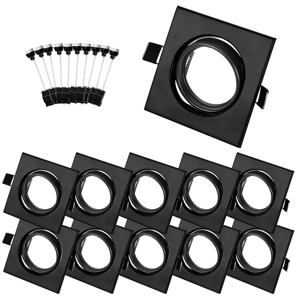 Bojim Porta Faretti LED da Incasso GU10 per Cartongesso Quadrati Nero, Cornice Ghiera Faretto Incasso Diametro Foro 68mm - 85mm Portafaretti Portalampada GU 10 Farettoincasso 10 Pezzi