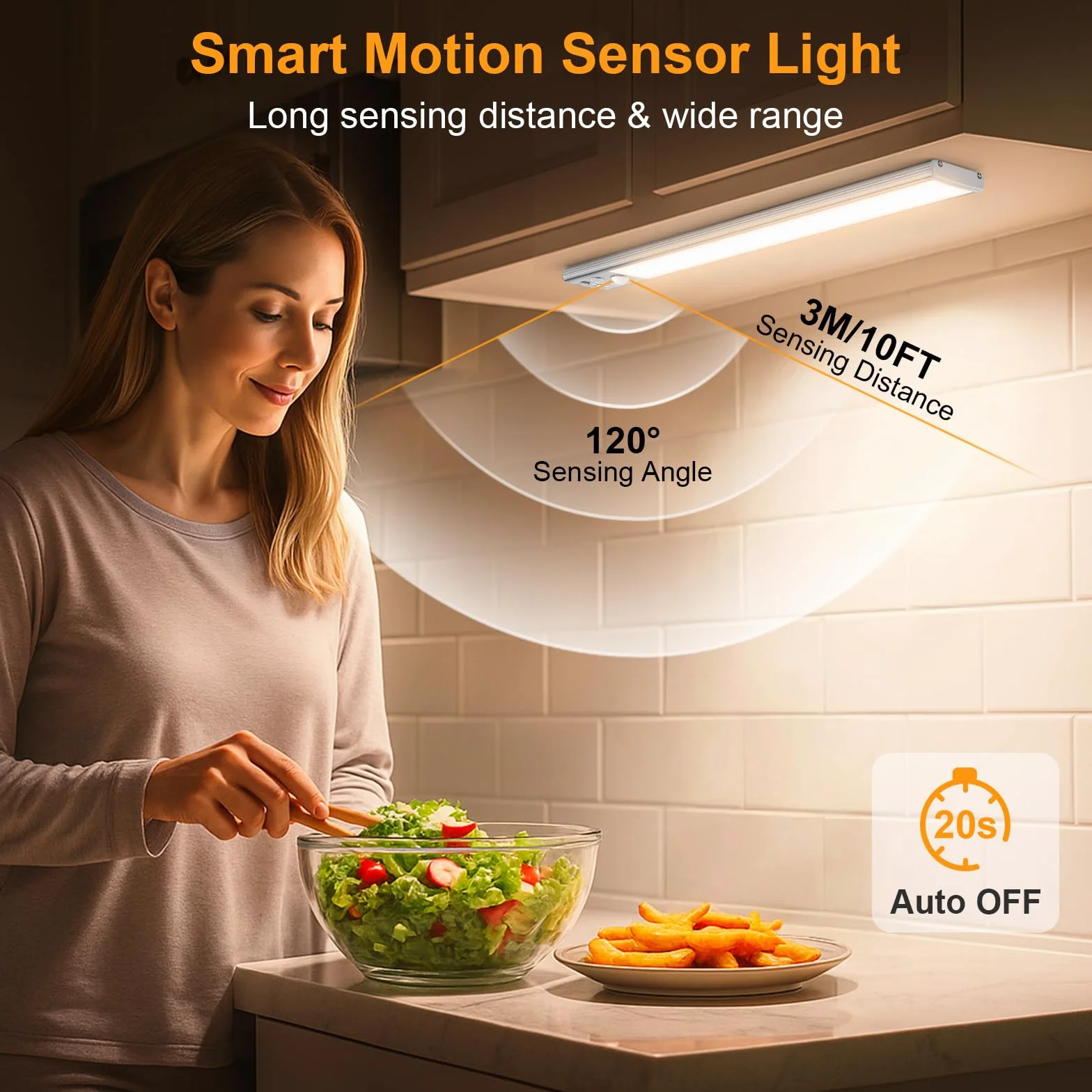 Gritin Luce Led Sottopensile Cucina Ricaricabile 2 Pezzi- 3 Colori & 5 Luminosità, Super Luminoso, 4 Modalità, Sensore di Movimento, Lunga Durata- Facile Installazione Magnetiche Luce Armadio-26CM