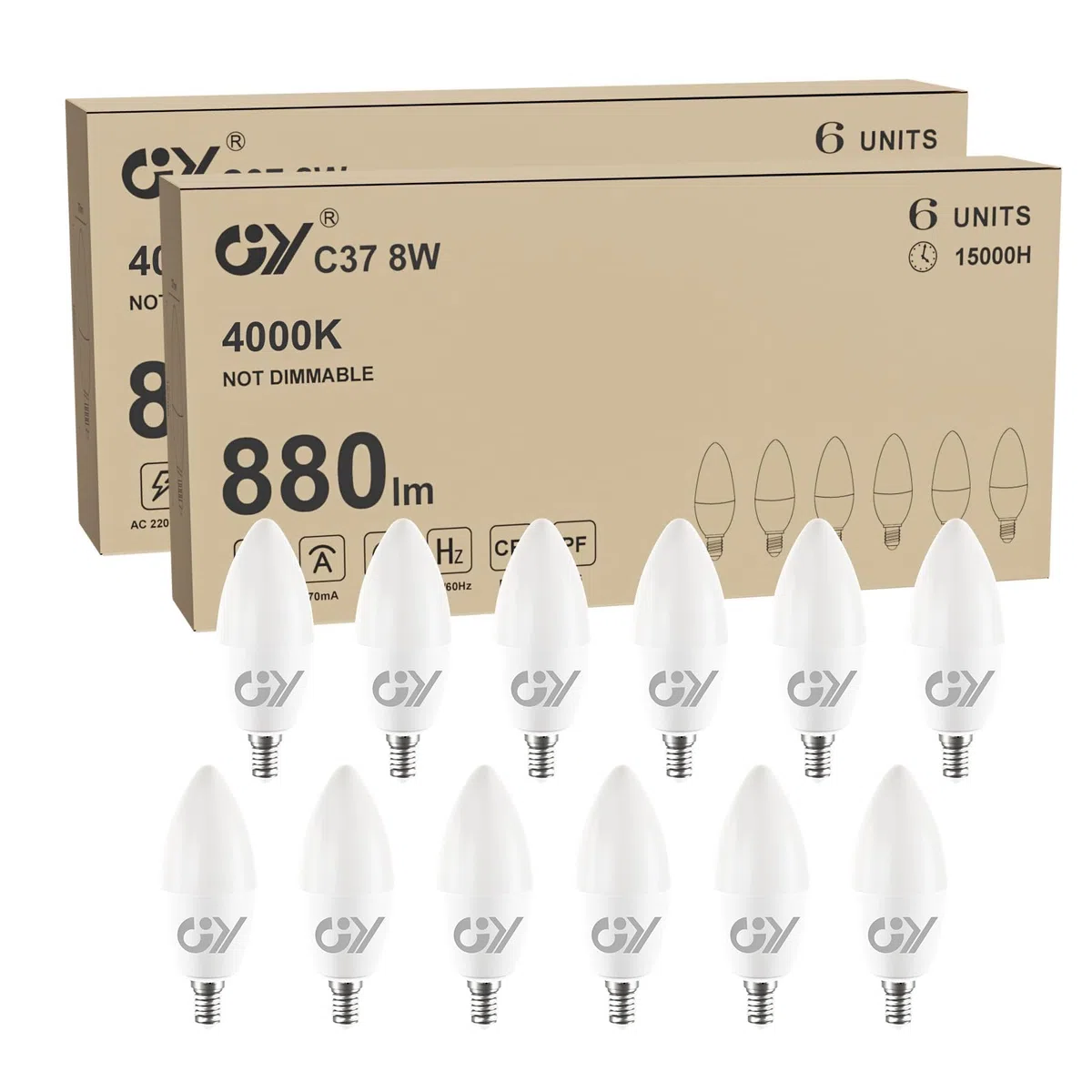 GY Lampadine LED E14 8W 880 Lumen Equivalenti A 60W, 4000K Luce Naturale, Lampadina E14 A Risparmio Energetico, Fascio 280°, Lunga Durata, Basso Consumo, Non Dimmerabile, Per Interni, 12 Pezzi