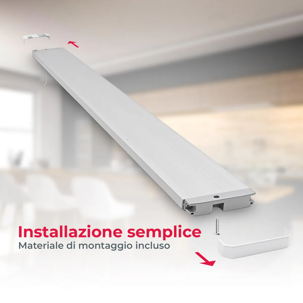 B.K.Licht - Lampada sottopensile cucina LED con interruttore on/off, luce bianca calda, cavo di collegamento incluso, lampada sottopensile, lampada led sottopensile, 57,5x4,9x1,3 cm, bianco-argento