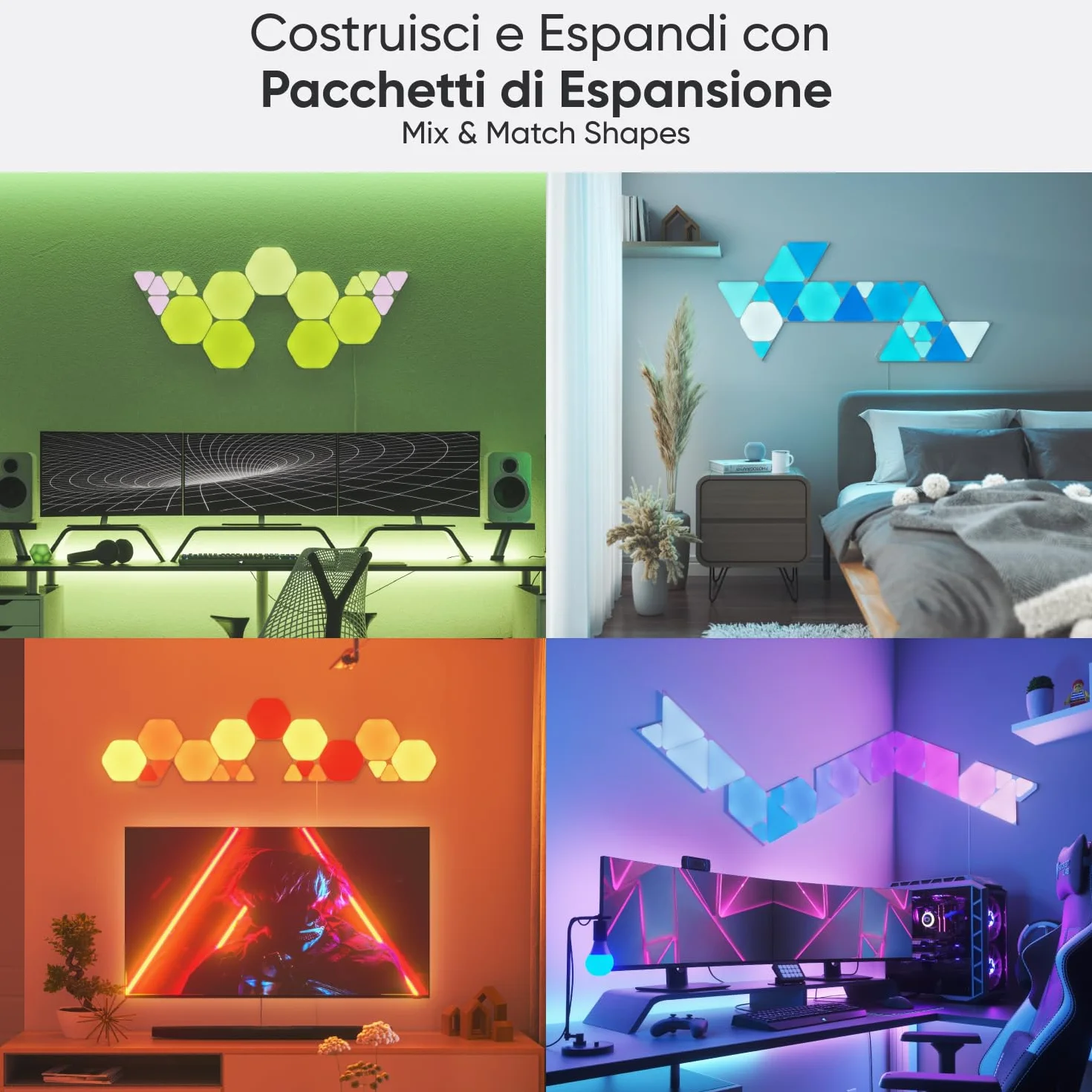 Nanoleaf Shapes Hexagon Starter Kit, 9 Esagoni Luminosi LED RGBW Smart, Applique da Parete Interno Modulari, Luci Led 16M Colori WiFi, Funziona con Alexa, Sincronia Musica e Monitor, Deco e Gaming