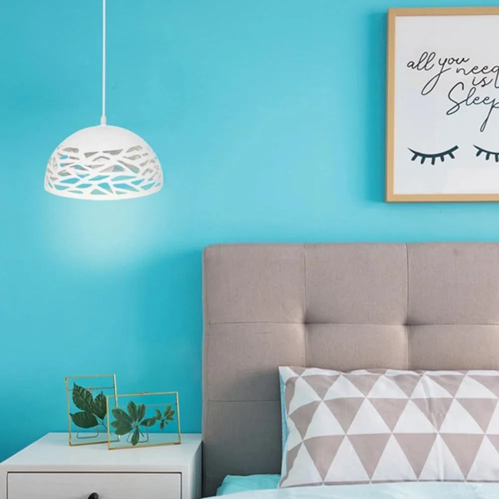 Partenopea Lampadario a Sospensione da Soffitto E27 in Ferro Verniciato, Paralume Traforato Design Moderno, Ø35xH26 cm, Filo 120 cm, per Cucina, Soggiorno, Locali, Lampadina non Inclusa (Bianco)