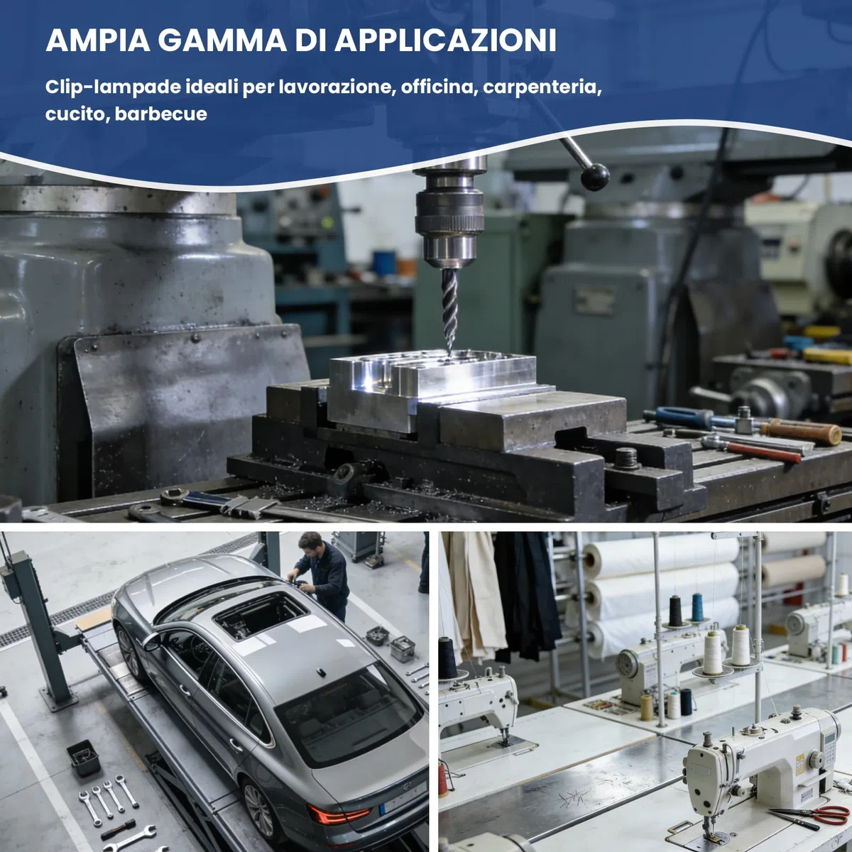 15W Lampada da Lavoro, Lampada con Pinza da 6000K con Collo d'Oca Flessibile e Clip Resistente,Lampada da Banco per Banco da Lavoro,Tornio,Macchina da Cucire,Griglia,Industriale