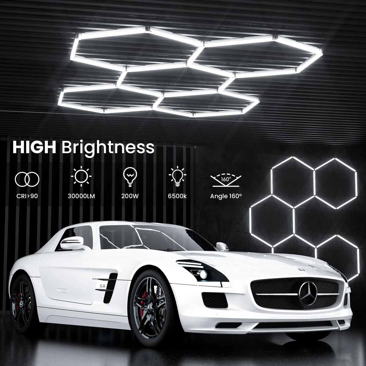 Lampada da garage a LED esagonale, confezione da 25 luci a LED esagonali da 200 W 30000LM 6500K per garage, cantina, magazzino, salone di bellezza per auto, negozio di dettagli per auto, ecc
