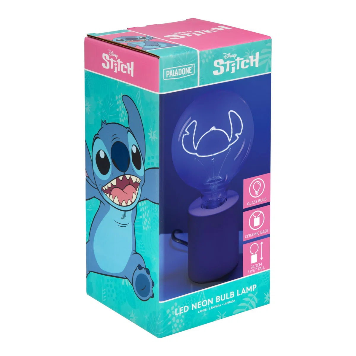 Paladone, Lampada con lampadina neon a LED decorativa con Stitch della Disney, con lampadina in vetro E27, regalo da collezione di Lilo & Stitch con licenza ufficiale, per camere da letto e case