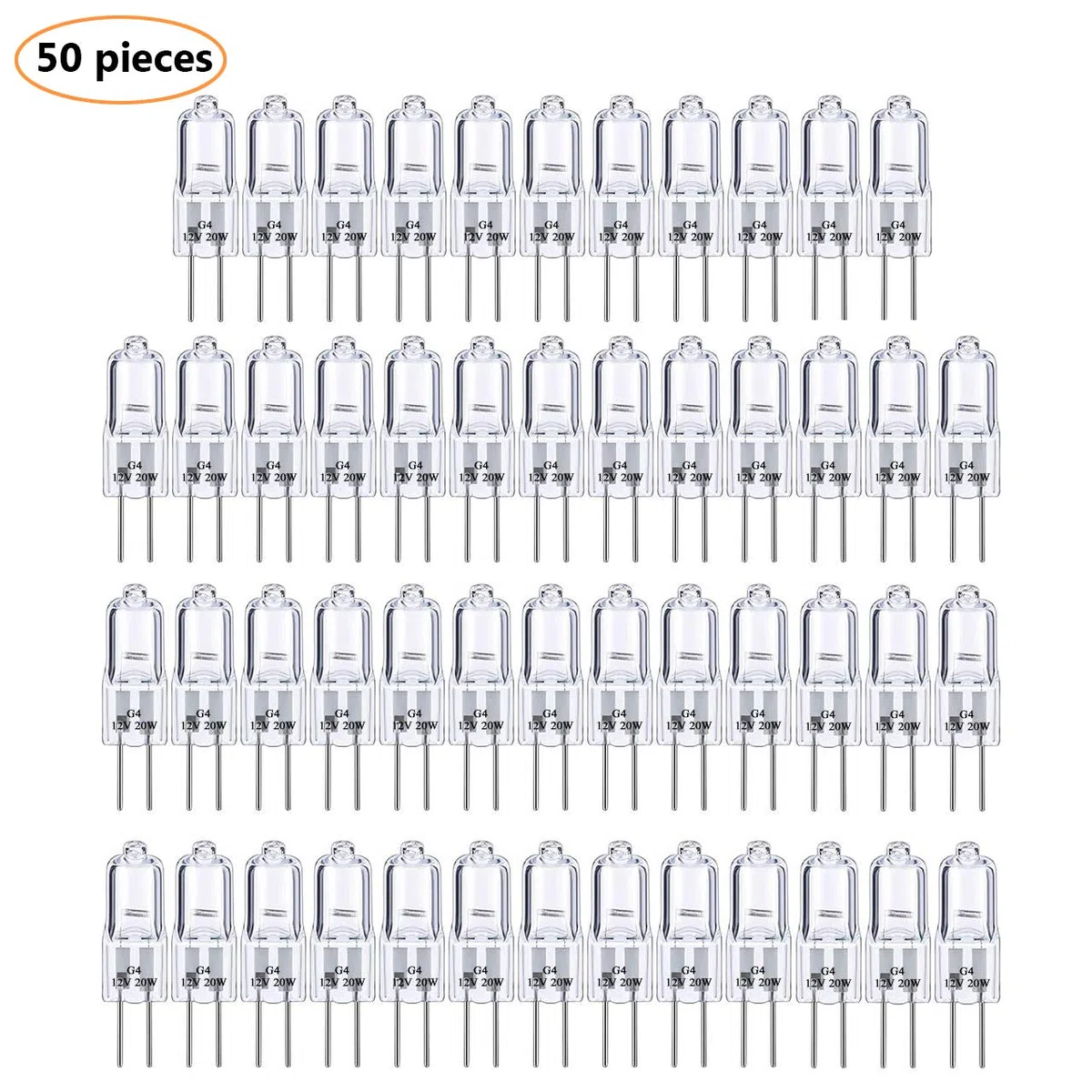 ANDERK 50 pack Lampadina Alogene 12 V G4 base bi-pin, Bianco caldo, 20 W T3 Jcd lampada