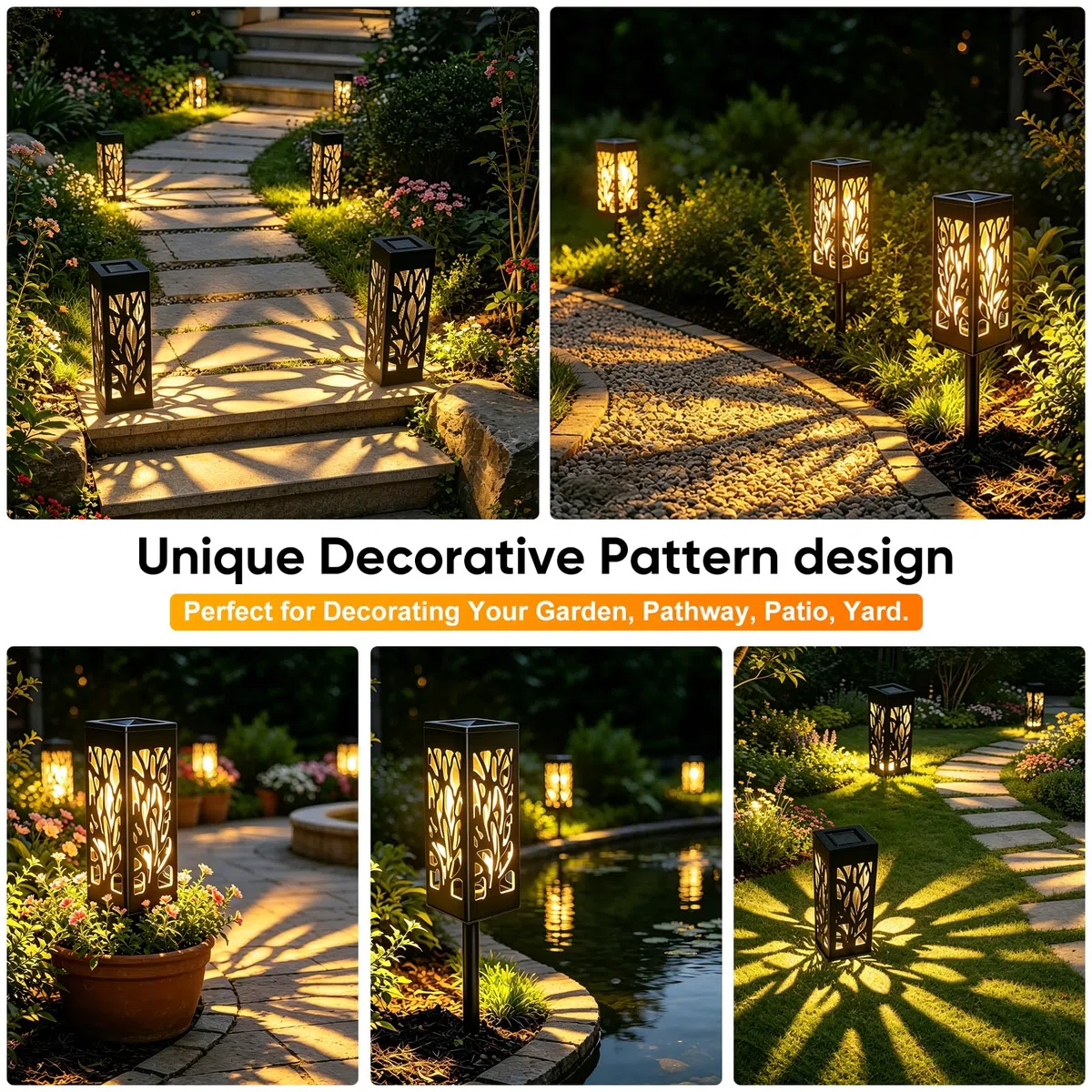Caldarax 6 Pezzi Luci da Esterno Giardino Solari, Lanterna Solari da Esterno, Bianco Caldo, IP44 Impermeabie, Lampade Solare da Esterno per Sentieri, Giardini, Vialetto, Terrazza Decorazione