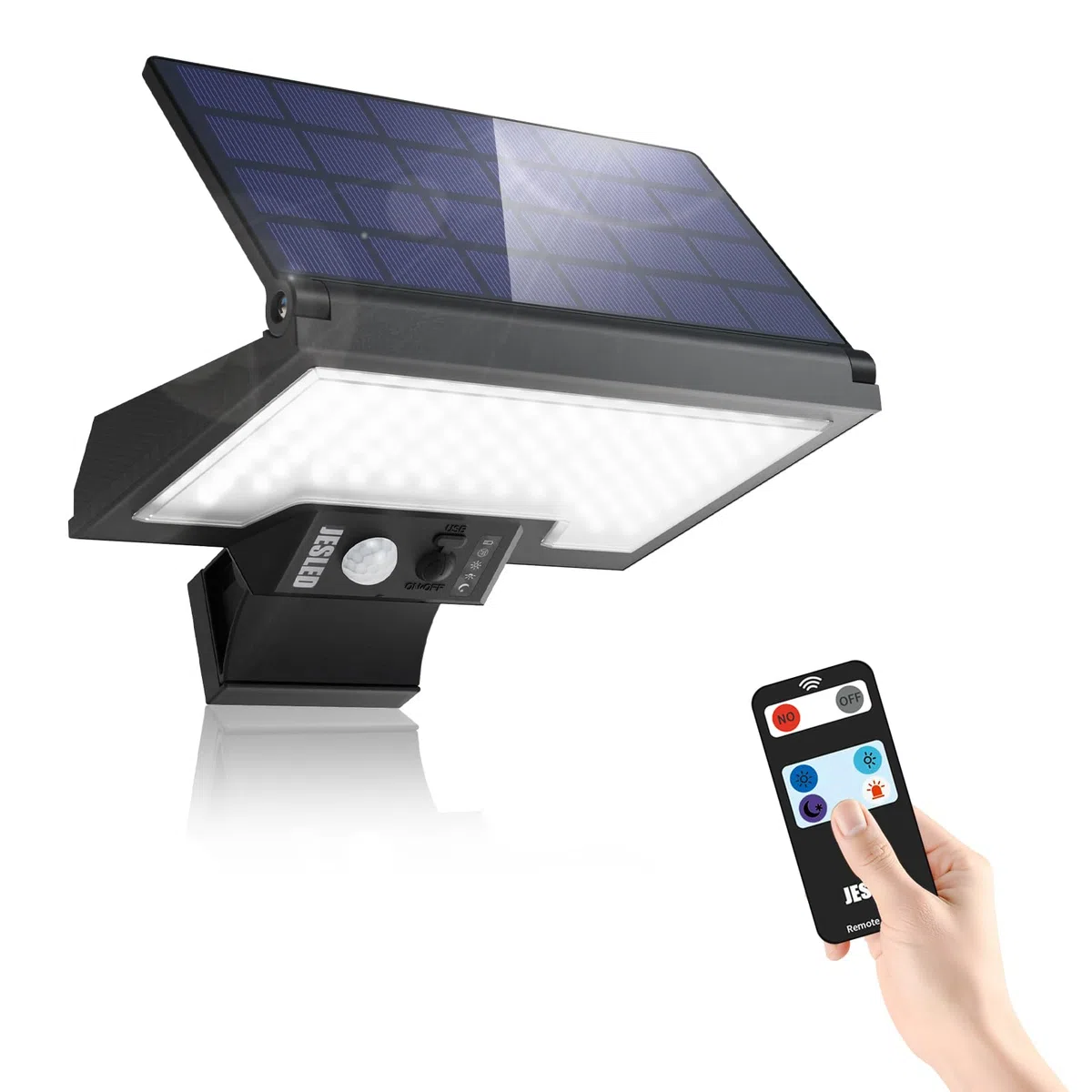 JESLED Luce Solare LED Esterno, 108LED Faretto con Sensore di Movimento, 2600mAh Lampada Girevole, 4 Modalità Luci Ricaricabile per Giardino
