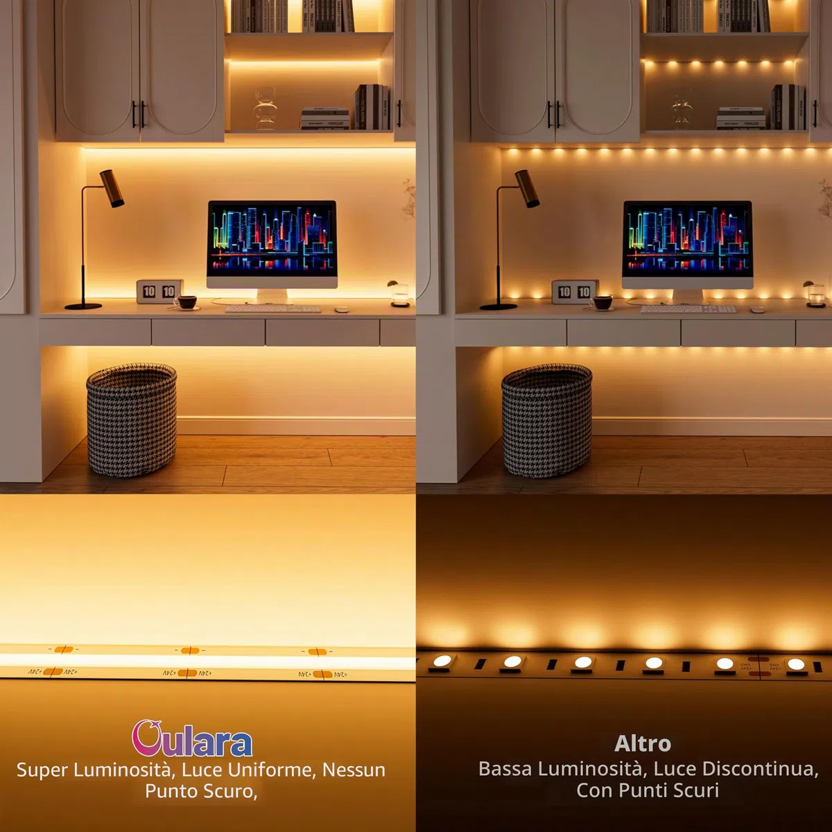 OULARA WIFI COB LED Striscia Blanco Caldo 2700K,6M Dimmabile set di luce a LED Nastro 24V,Lavori Intelligenti con Alexa/Google Assistant per l'illuminazione Armadio,Camera da letto,Cucina