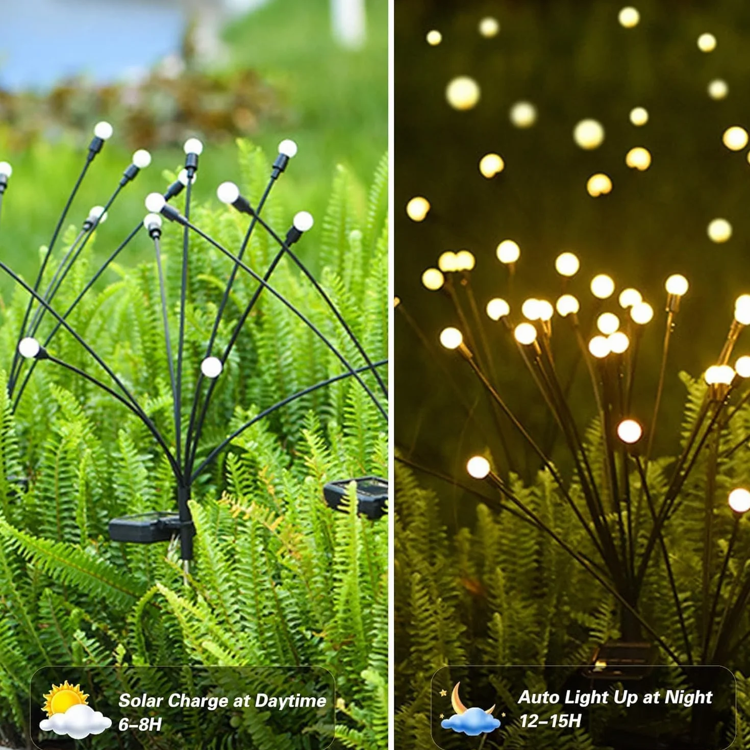 Lampada Solare Lucciola per Giardino Esterno, 4 Pezzi 10 LED Luci Solari Impermeabili IP65, Luce Decorativa Ondeggiante al Vento per Prato, Patio, Balcone, Feste(Bianco Caldo)