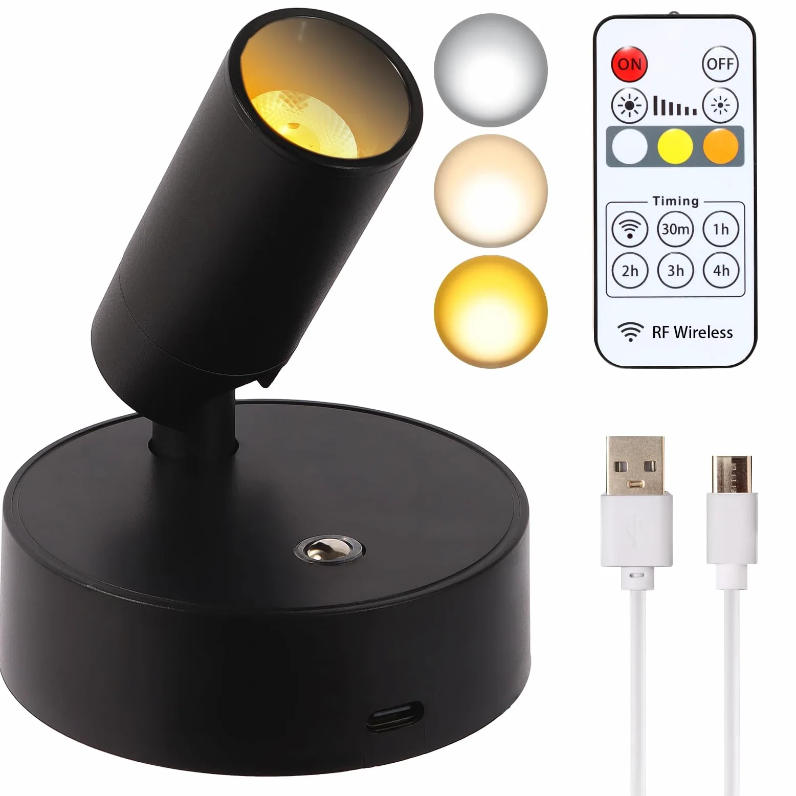 MIOBLUE Faretto LED di ricarica USB, con telecomando,3 temperature di colore, intensità variabile, wireless, con funzione timer, adatto per arte, piante, ritratti,1 pezzo