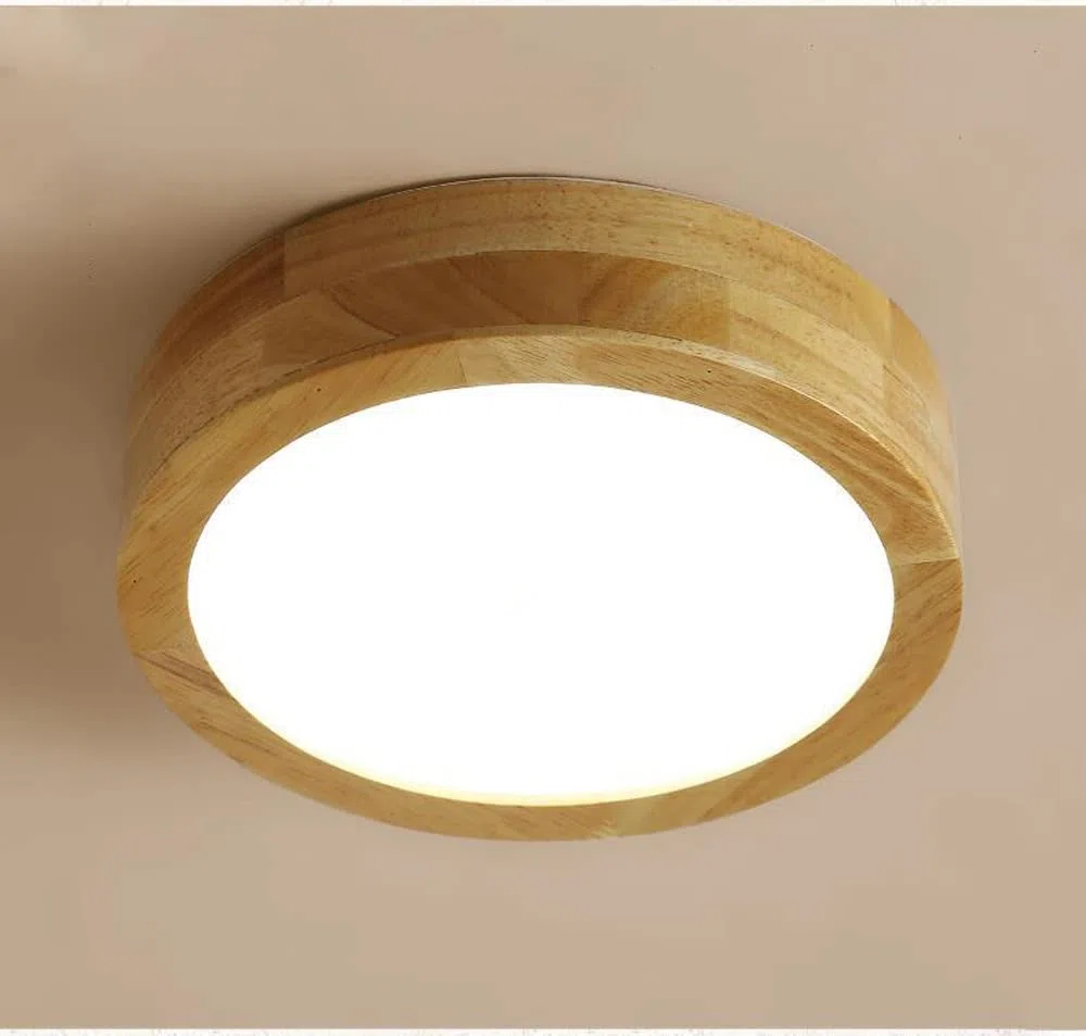 XKAI Plafoniera LED Con Sensore di Movimento - XKAI 12W Lampada da soffitto con sensor a Microonde - Lampade da parete In Legno per Balcone Scale Corridoi Cantina Seminterrato - 3500K 23cm