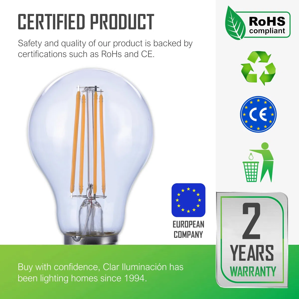 CLAR - Lampada Filamento LED E27, Lampadine Vintage, Lampadine LED E27 Luce Naturale, Lampadina Vintage LED, 10W 4000ºK (Pack 10)