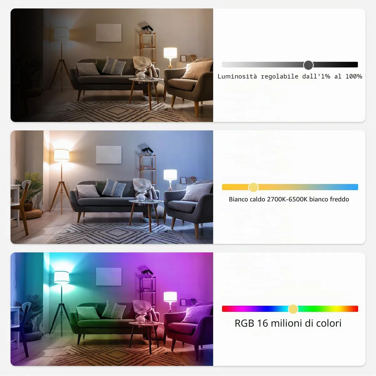 I-SHUNFA WiFi RGBWW E27 Led Lampadina intelligente,10W 800Lm (RGB & 2700K-6500K) AC 230V,cambio di colore con lampade a sincronizzazione musicale, Lavora con l'app Alexa Google home (2 pezzi)