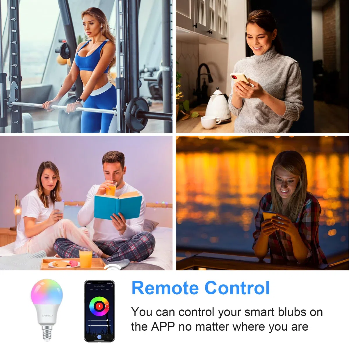 ANTELA Lampadina Wifi Intelligente LED Smart Multicolore, E14, 8W 80W equivalente, Dimmerabile RGB & 2700K-6500K, Compatibile con Alexa e Google Home, Telecomando con APP, 2 pezzi