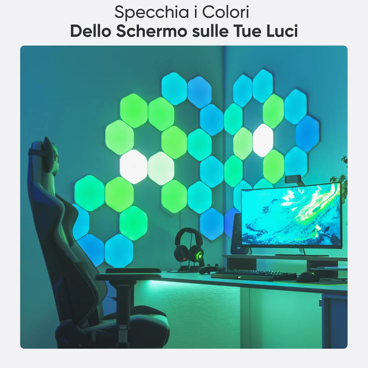 Nanoleaf Shapes Hexagon Starter Kit, 9 Esagoni Luminosi LED RGBW Smart, Applique da Parete Interno Modulari, Luci Led 16M Colori WiFi, Funziona con Alexa, Sincronia Musica e Monitor, Deco e Gaming