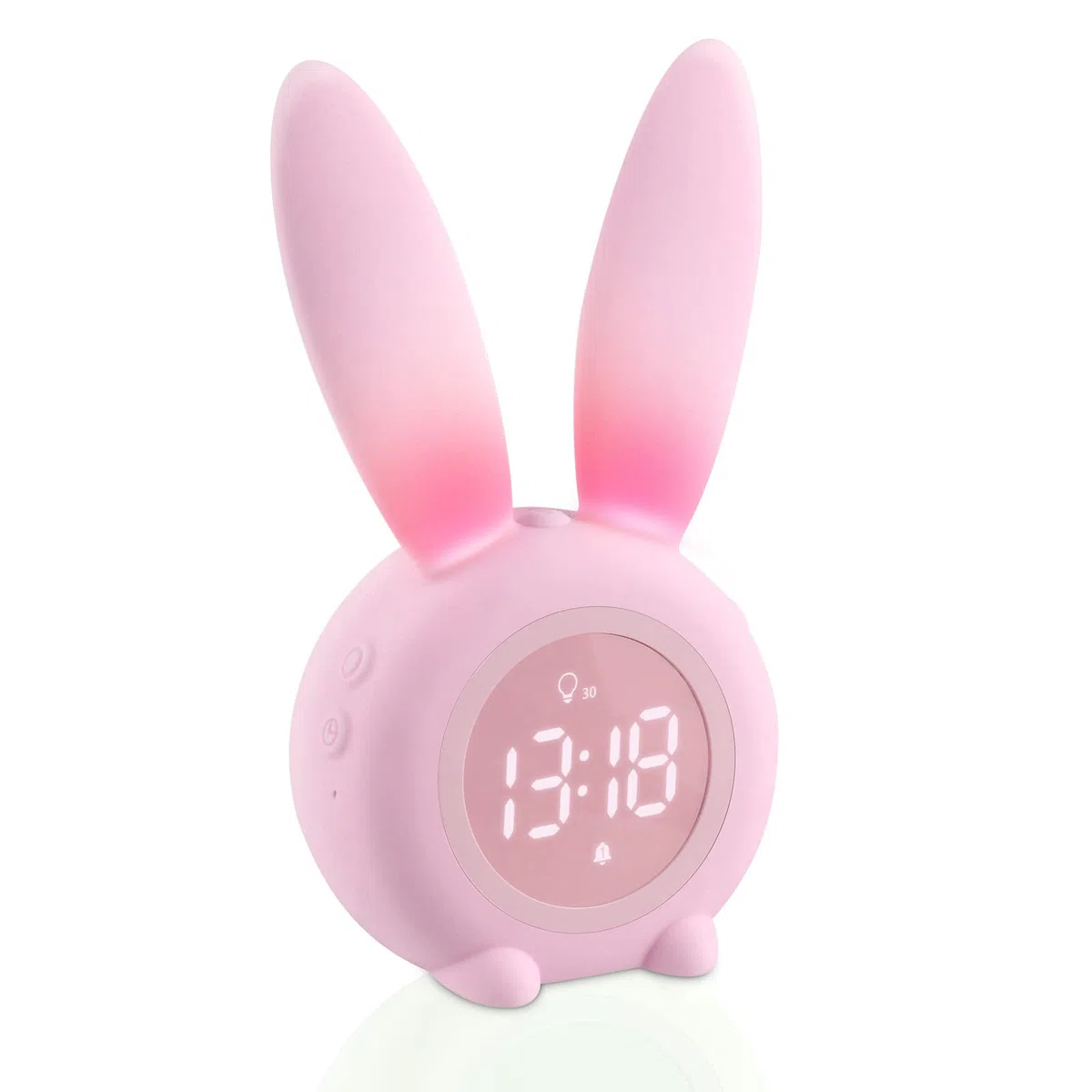 Sveglia Bambini, Carina Sveglia Coniglio comodino con Luce Notturna Funzione Snooze Timer, Ricaricabile Induzione Wake up Light - Rosa