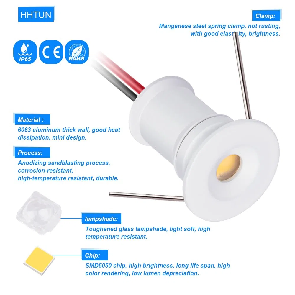 Mini faretto LED 902 120°, DC12V 1W, 80Ra, 75lm, dimensioni ridotte, installazione integrata, adatto per l'illuminazione di mobili come cantinette per vino, scarpiere, ecc.(3000K,White,9Pack)