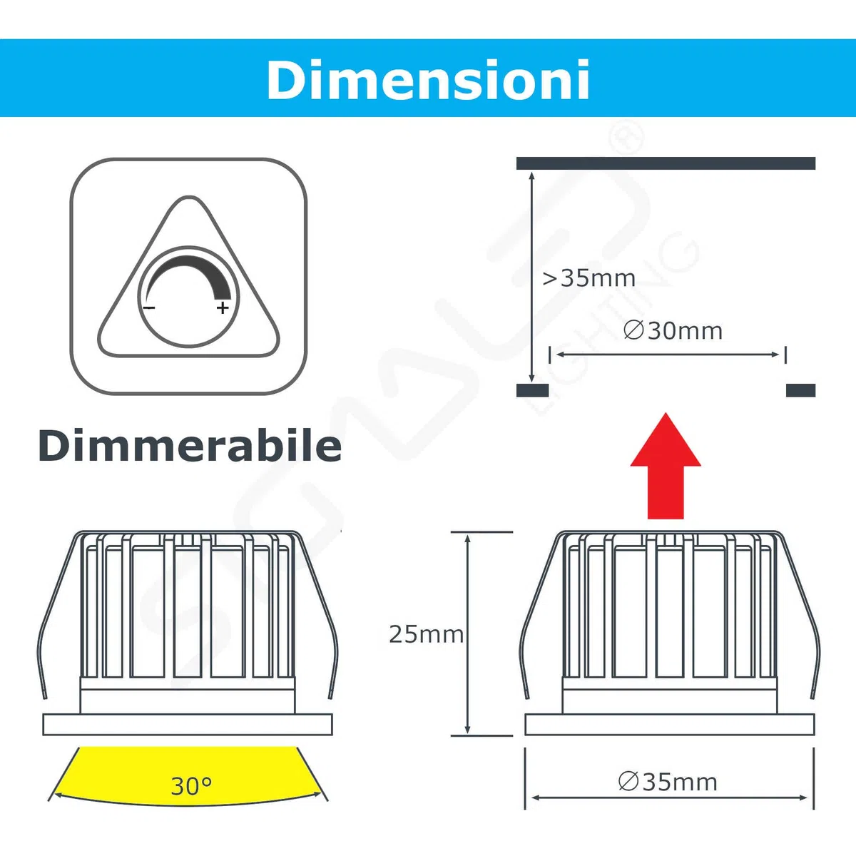 Sigmaled lighting, MINI FARETTO LED 3W, Dimmerabile, 300lumen, Luce Naturale 4000K, Spot Tondo incasso in alluminio, 220V / 240V AC Driver NON NECESSARIO, 2 Spots