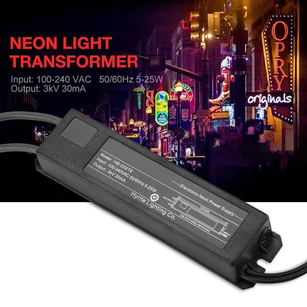 Tbest Trasformatore per Insegne al Neon, Alimentatore Elettronico 3KV 30mA 5-25W, Impermeabile e Adatto per Uso Esterno