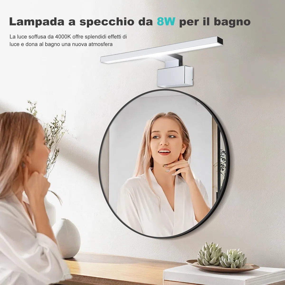 Lampada LED per specchio da, 8W 45 cm 230 V Luce neutra 4000K, Lampada da bagno moderna per luce da trucco, Lampada da mobile Luce da parete per bagno. IP 44 Impermeabile alluminatura