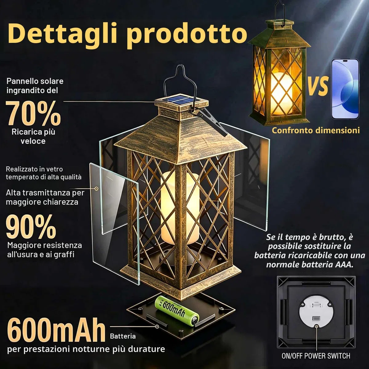 Joycome Lanterne da Esterno 2 Pezzi Lanterna Solare da Giardino con Candele Tremolante, Lampada Solari da Appendere Impermeabile Lampade da Tavolo per Arredo Terrazzo Balconi Decorazioni - Rame