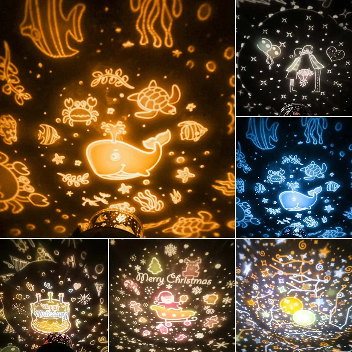 URAQT Proiettore Stelle Soffitto Bambini, Luci Notte per Bambini, 360°Rotazione Musicale Luce Notturna Bambini Proiettore, 6 Films Proiettore Soffitto,8 musica,con Telecomando e timer, Regalo Neonato