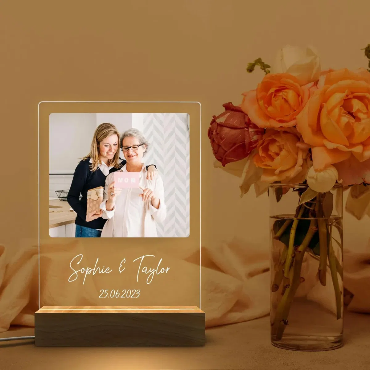 Stileitaliano lampada con foto personalizzata idea regalo nonni compleanno led multicolore regali nonno nonna festa dei nonni nipote nipoti (Collage)