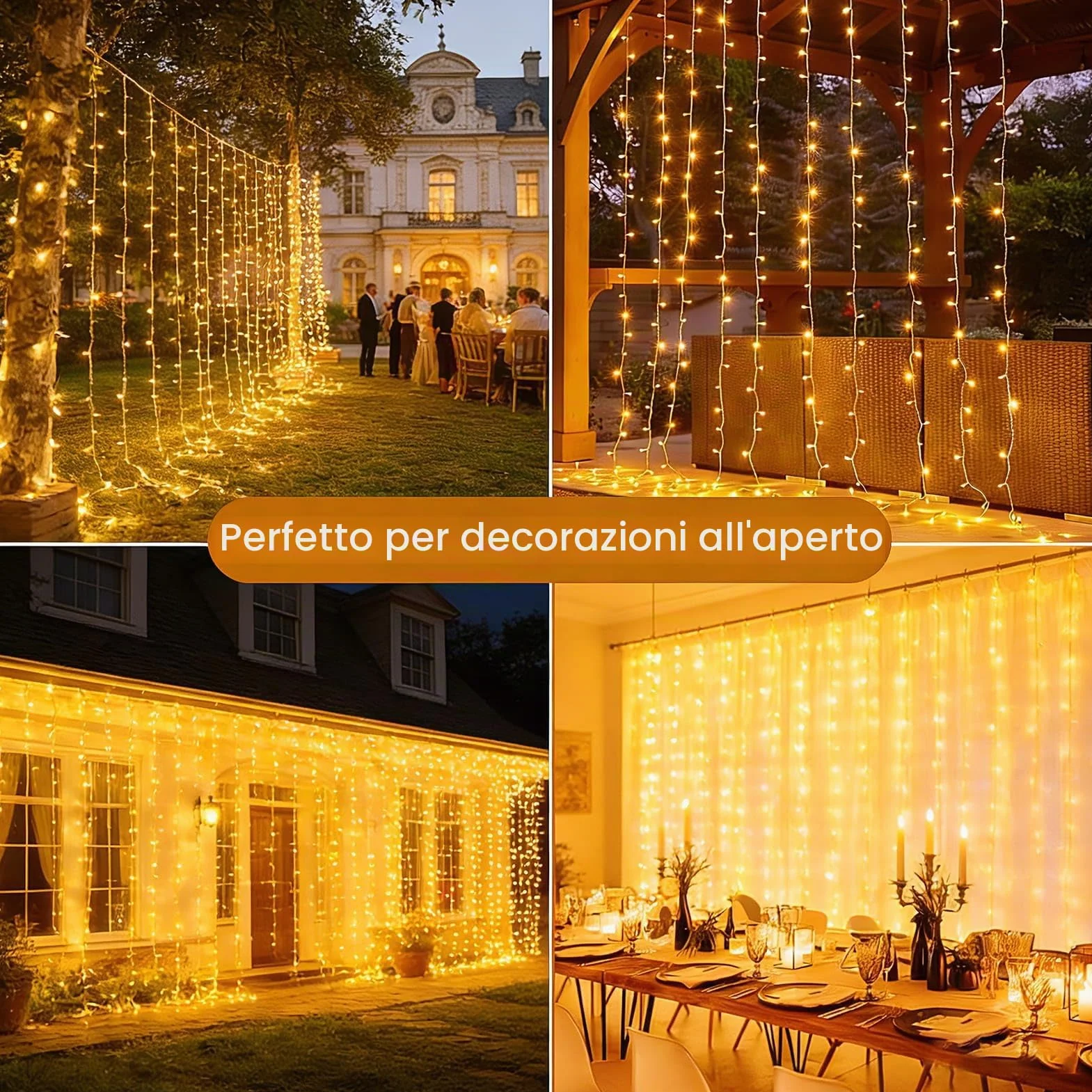 yowin Tenda Luminosa Esterno Interno 6m x 3m 600 LED Cascata Luci Impermeabile IP65 con Timer, 8 Modalità Luci Tenda con Presa per Matrimonio, Gazebo, Finestra, Parete, Giardino - Bianco Caldo