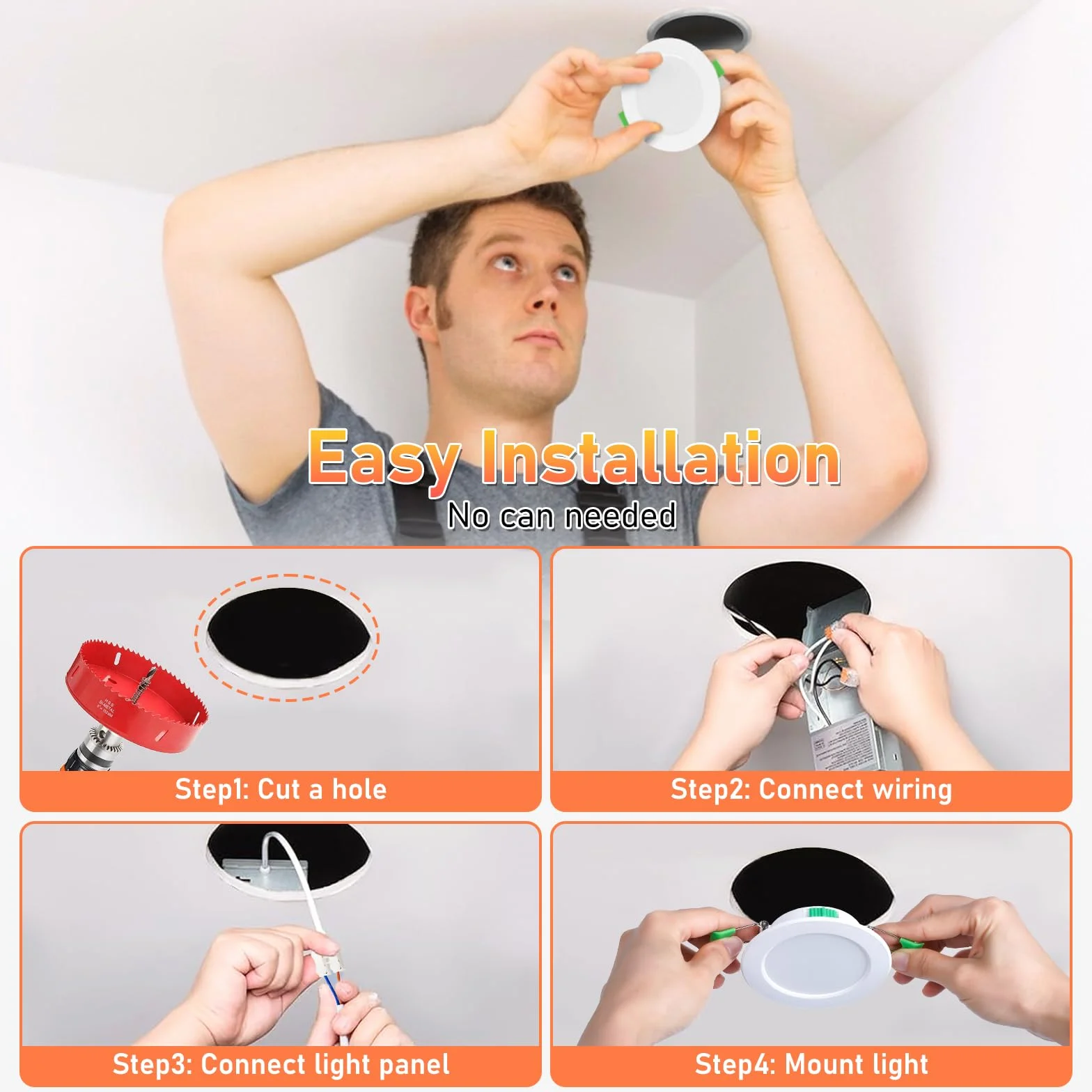 Faretti LED da Incasso per Cartongesso 230V 7W Faretti LED Soffitto IP44 Faretto da Incasso Luci da Soffitto Interno Bianco Caldo 3000K Bianco Neutro 4000K Bianco Freddo 6500K Foro Ø67-75mm Set di 6