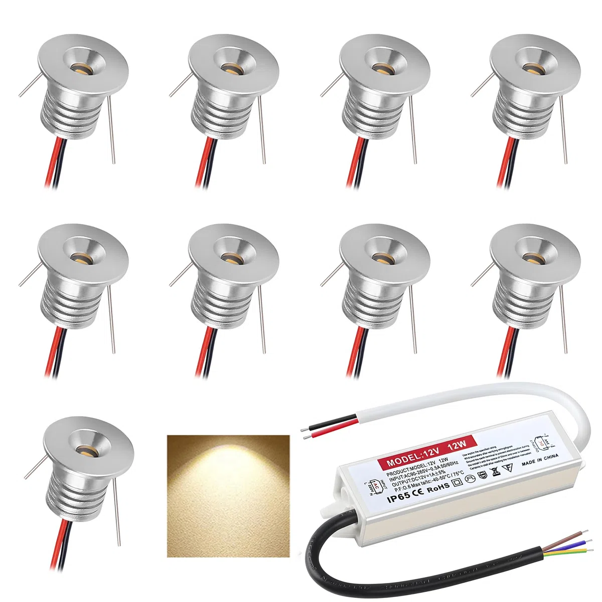 Faretto da incasso 1W 9 pezzi Mini Luci da incasso 12V Faretto a LED per soffitto camera da letto Armadietto del bagno Scala per posto auto coperto (Argento Bianco Caldo 3000K)