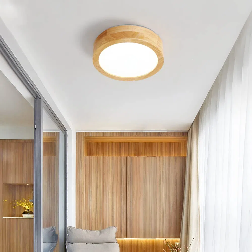 XKAI Plafoniera LED Con Sensore di Movimento - XKAI 12W Lampada da soffitto con sensor a Microonde - Lampade da parete In Legno per Balcone Scale Corridoi Cantina Seminterrato - 3500K 23cm