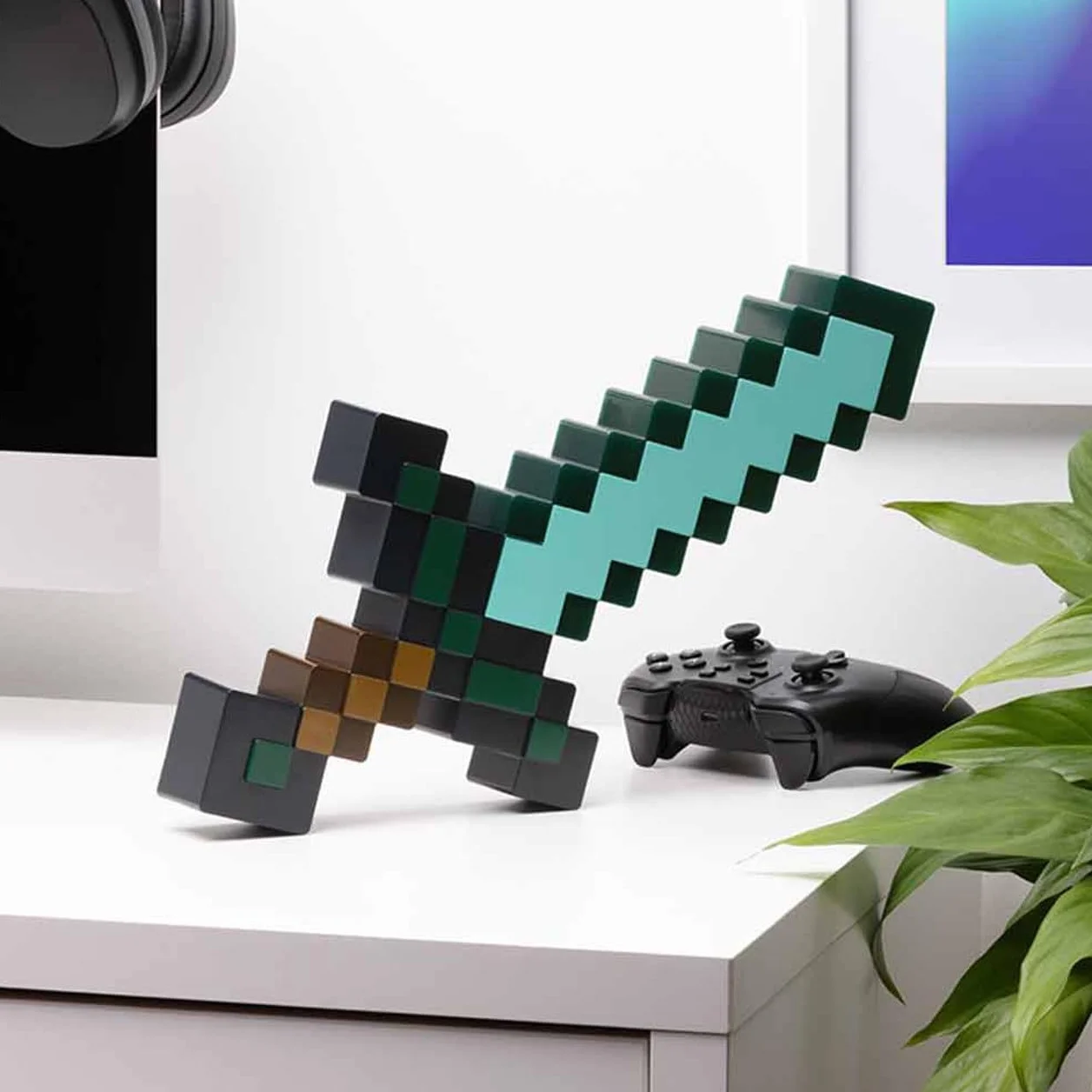 Luce Spada di Diamante Minecraft Merchandise Ufficiale, 3 Modalità di Luce Dinamica con Reazione al Suono, Decorazione per Stanza di Gioco & Collezionabile, Alimentata a USB o Batterie