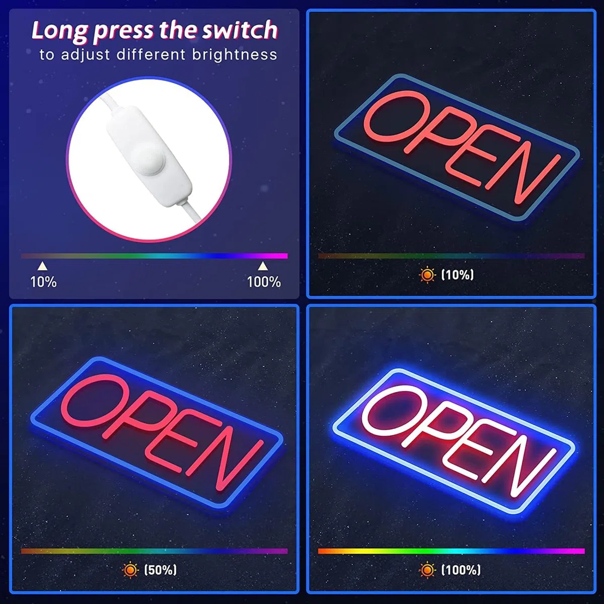SOLIDEE Insegna Luminosa LED Scritte Neon Alimentate da USB con Interruttore Dimmerabile Luce al neon per Decorare Party Bar Hotel Shop Cafe Restaurant Sala giochi(blu rosso)