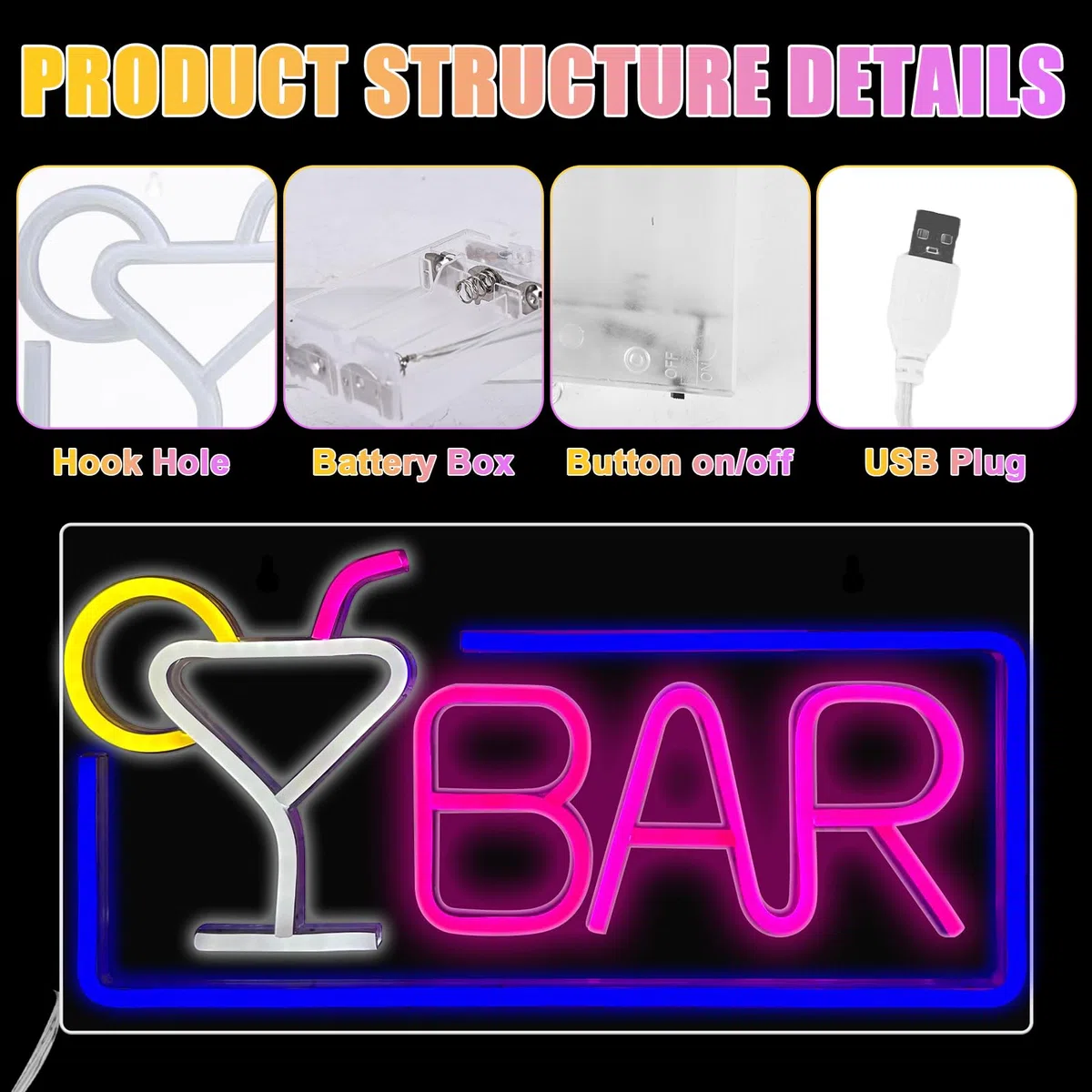 Targa LED al neon, decorazione da parete, segnaletica luminosa bar Sign, in acrilico, per interni bar, pub, club, feste (42 x 22 cm)