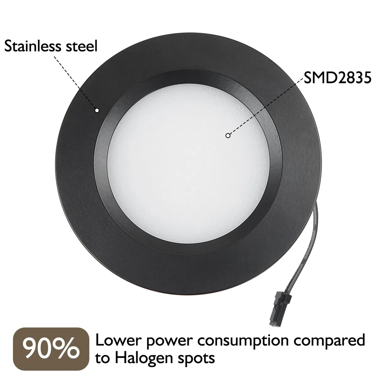 HCFEI Set di 3 faretti da incasso a LED da 12 V, ultra piatti, 3 W, foro da 55 mm, con cavo da 2 m, IP44, per armadi a specchio, vetrine, mobili e armadi (nero, 3000 K)