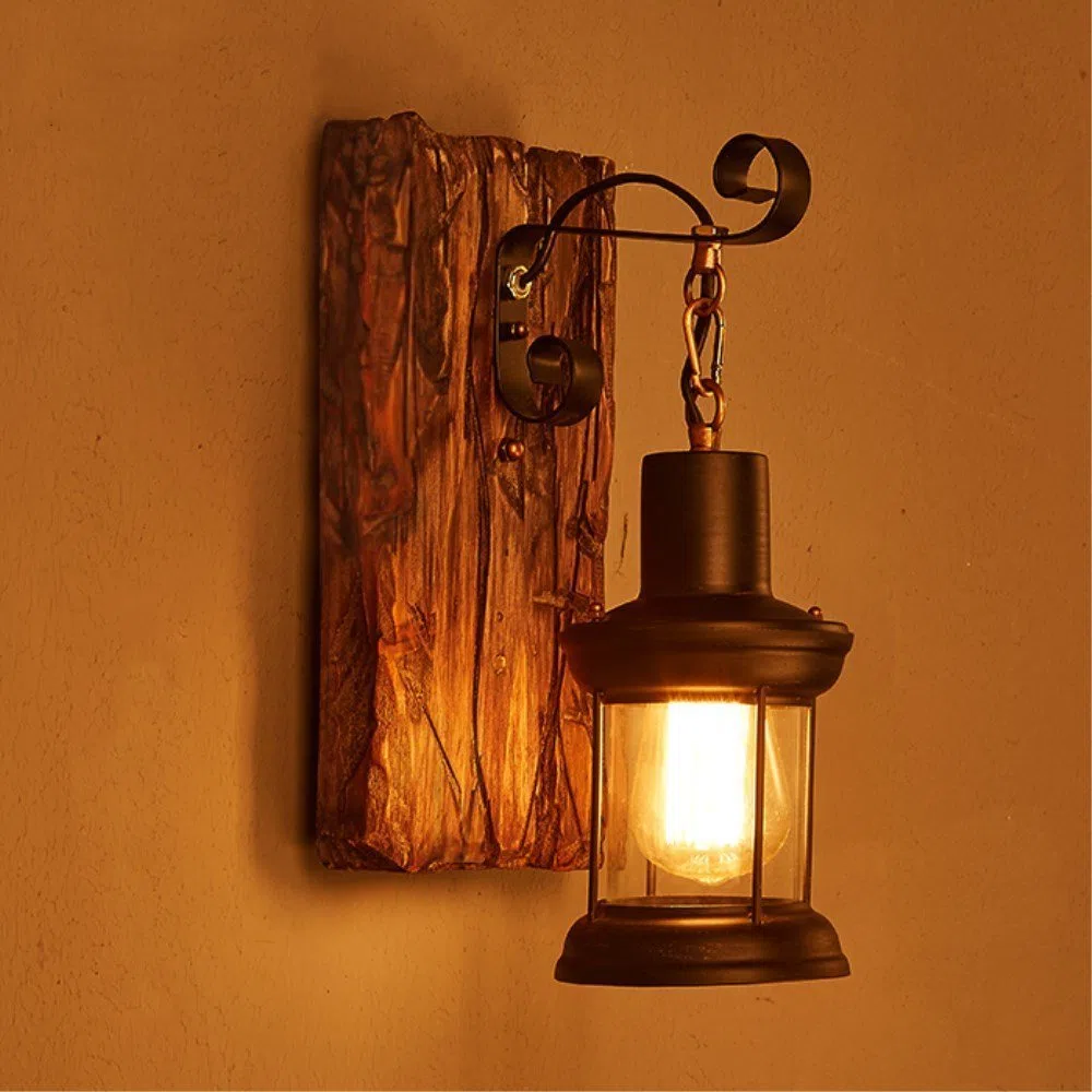 LOFT abbigliamento vintage in legno massiccio American Arts Lanterna bar caffetteria ristorante-camera da letto vetro vintage lampada da parete