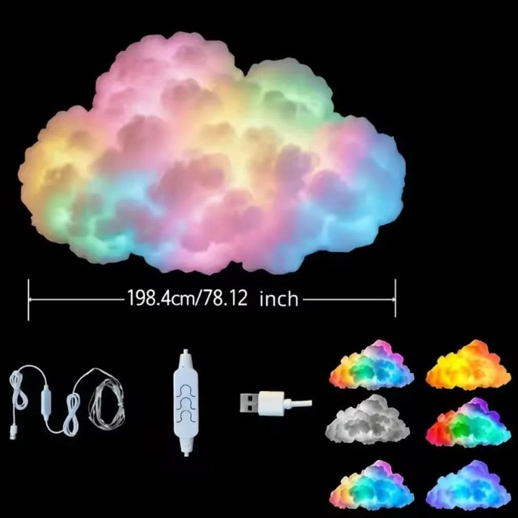 Decorazione LED a nuvola di tuono alimentata da USB fai da te, lampada LED a nuvole temporalesche RGB da 200/400/600/800 cm, kit di luci a nuvola grande 3D con fulmini per la decorazione della camera