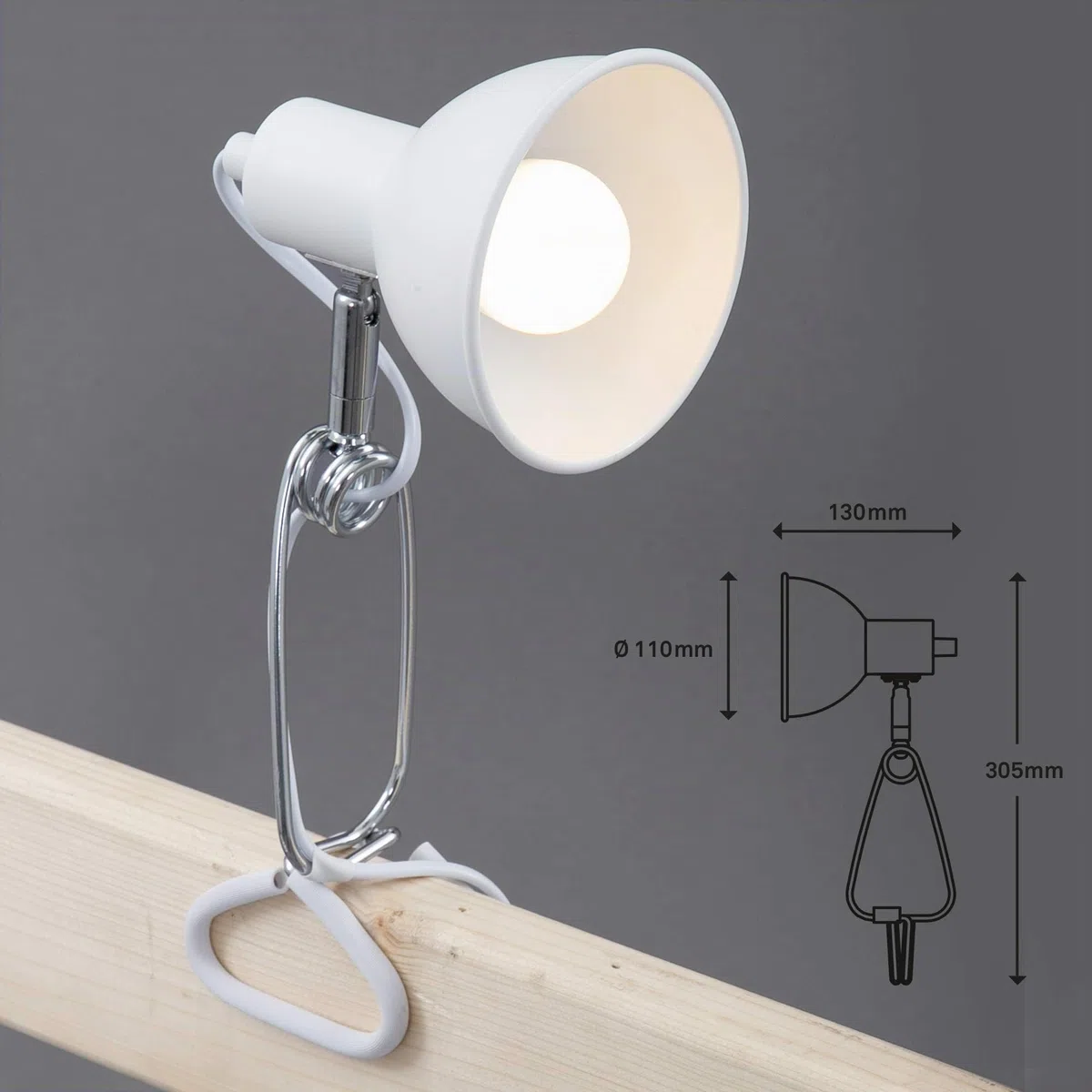 Briloner Leuchten - luce a pinza, lampada a pinza, 1x E14, max. 8 watt, con cavo con interruttore incluso, testina spot orientabile e rotante, in metallo, cromo bianco, 305x110x130mm