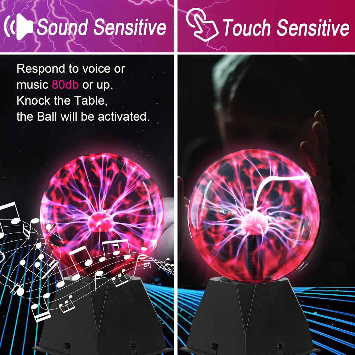 Riserva Sfera al Plasma Magica, 6 Pollici Lampada a Sfera al Plasma Sound Sensitive Touch, Sfera Luminosa Magica per Feste, Decorazioni, Prop, Home, Rossa
