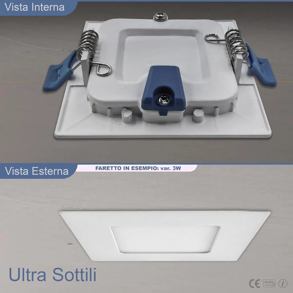 Faretto Led da Incasso Quadrato luce Bianca,(3,6,12,18,24W)-(luce calda, naturale, fredda), diametro foro da 75 a 285 mm ideale per soffitto, segnapassi, scale (3000K-4000K-6500K, [x2] 6 watt)