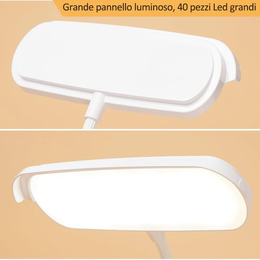 Lampada da Scrivania Senza Fili, Batteria Ricaricabile con 2 Batterie Da 4200 Mah, 40LED, Touch Dimmerabile, 3 Colori, Funzione Memoria, Ricaricabile, Lampada da Tavolo Portatile