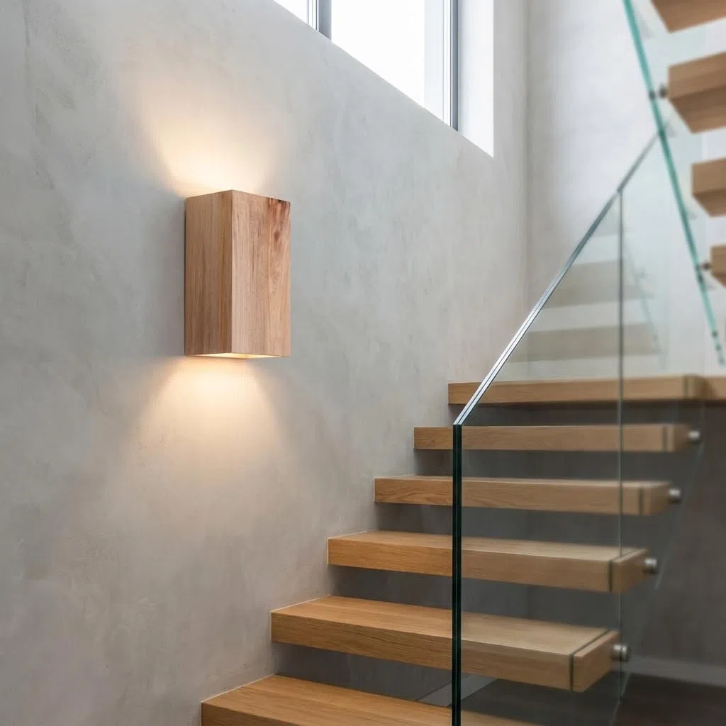 Alpinaluz Aplique da Parete Rettangolare in Legno Massello con Illuminazione Bidirezionale Verso l'Alto e il Basso, 2 Portalampade GU10, Stile Nordico Moderno per Interni in Scale, Soggiorno e Camera