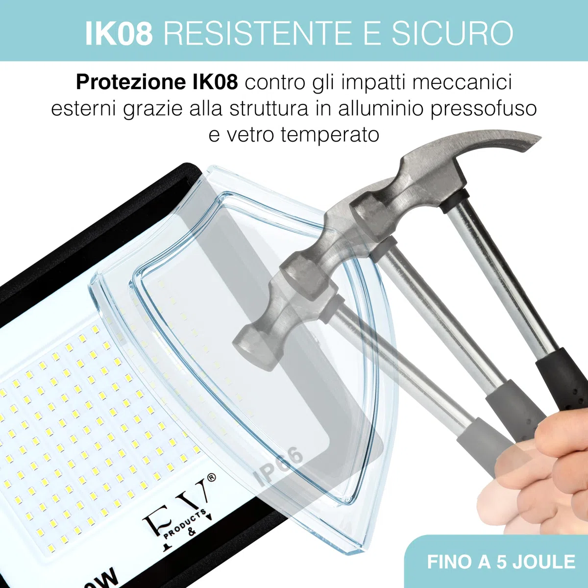 F&V PRODUCTS Faretto LED da Esterno 100W, Cavo 1 M, Luce Bianca Fredda 6500K, 10000 LUMEN, IP66, IK08, Alluminio e Vetro Temperato, Faro LED 220V per Illuminazione Esterna, Giardino, Garage, Facciate