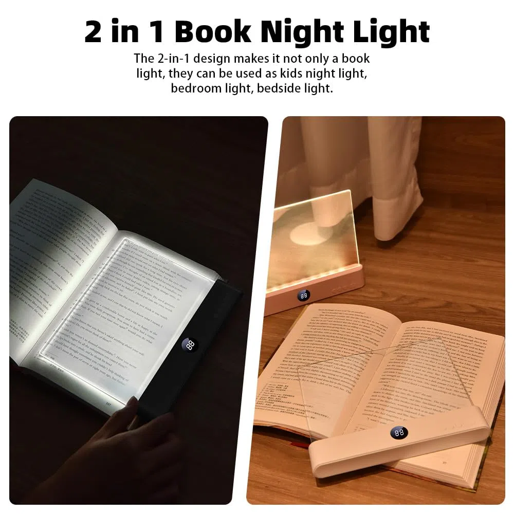 Lampada da lettura a LED piatta, 3 colori, per libri a letto con funzione di memoria, timer dimmerabile, lampada da comodino ricaricabile, regalo per amanti dei libri, per ragazzi e ragazze, donne,