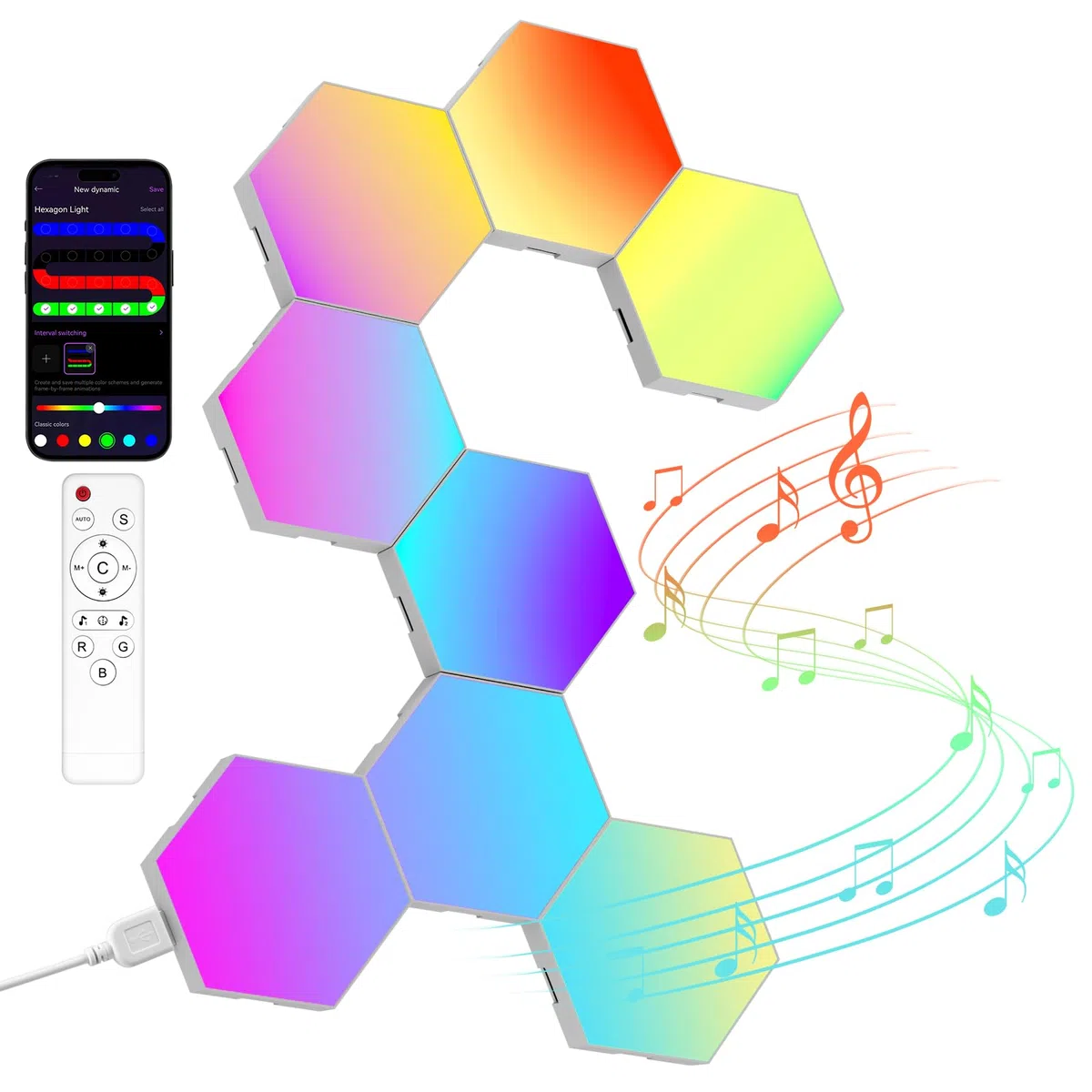 Kangtaixin Esagonali Muro LED Luci 8pcs Esagonale Gaming RGB Pannelli — Sincronizzazione Musicale Esagono Parete Lampada Stanza Esagoni Pannello Wall Luce